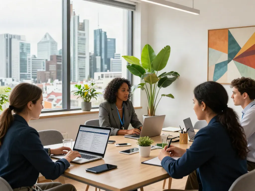 Bester Immobilienmakler Frankfurt in modernem Büro bei der Beratung von Kunden und Besprechungen.